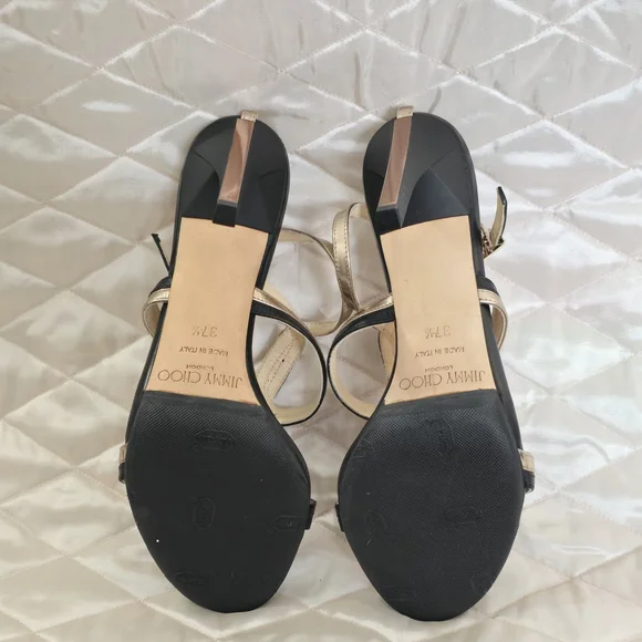 Jimmy Choo Black and Gold Strappy Stiletto Sandals - Picture 5 of 6